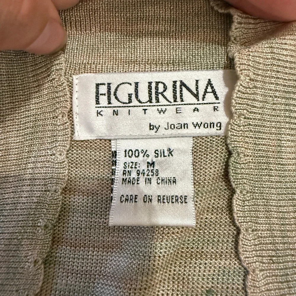 Vintage 100% Silk Space Dye Cardigan Scalloped Polo Medium Feminine Delicate